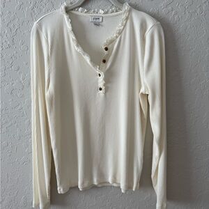 J. Crew Factory Cream Ribbed Long Sleeve Henley Top